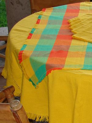 MEXICAN TEXTILES / Cotton Tablecloth with napkins Round and Square Combination 1